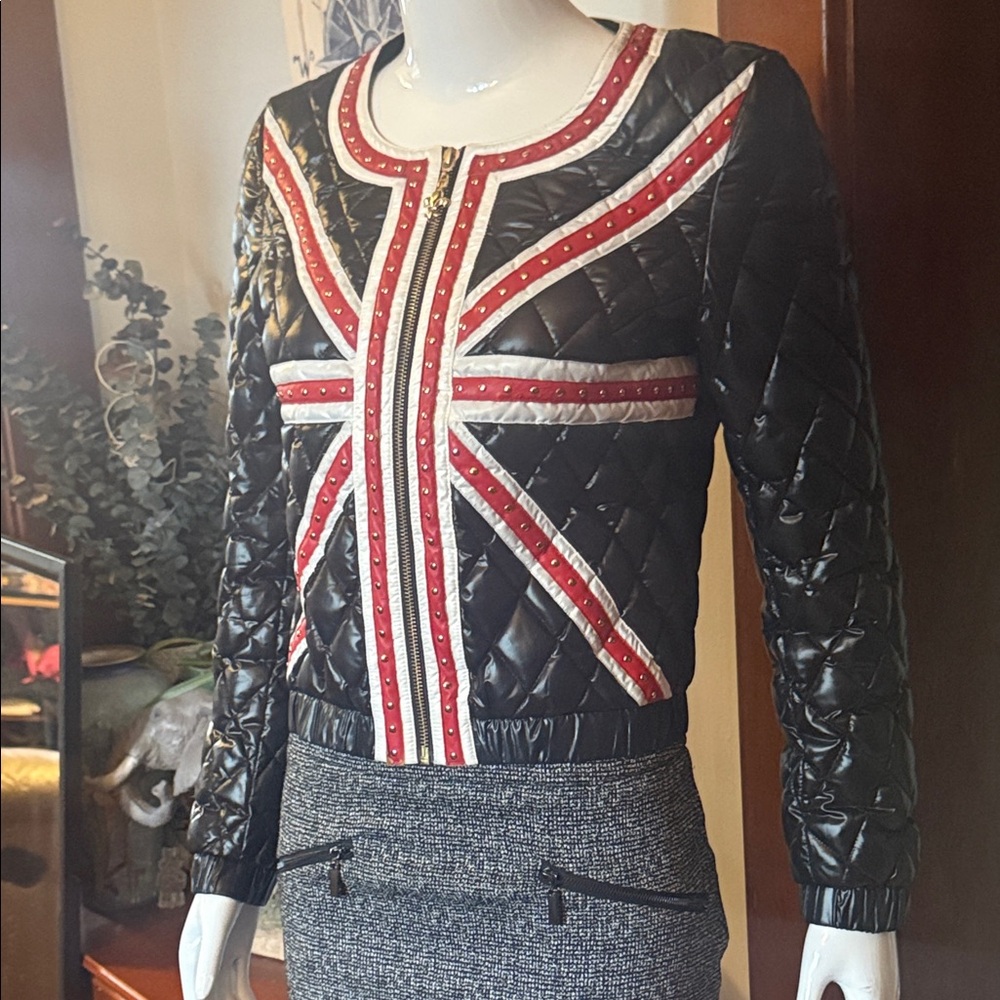 dGVI size small midnight blue  Quilted Jacket with Red and White Accents
